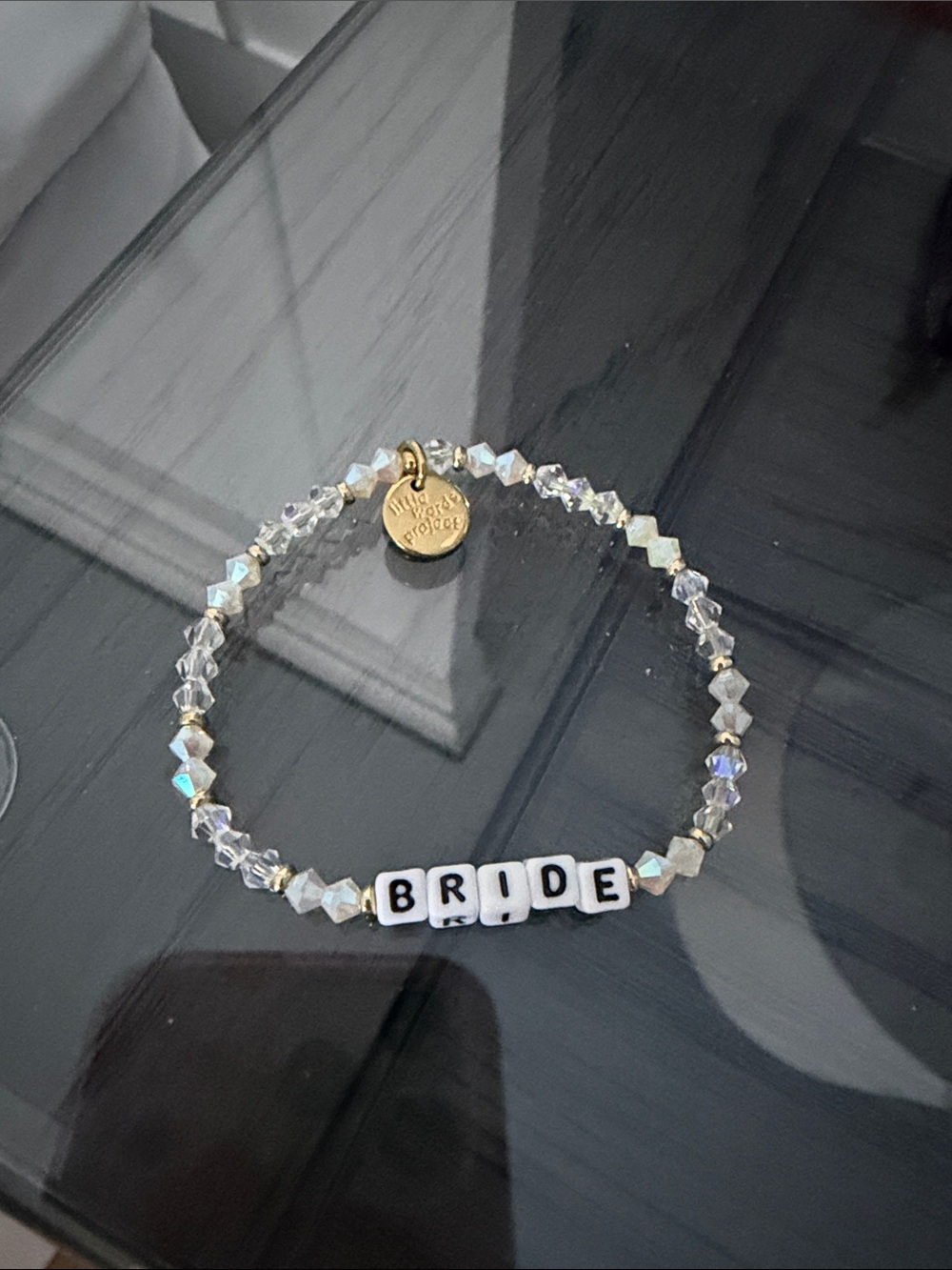 Little words project Bride Crystal Bead Stretch Bracelet - Gold Accent